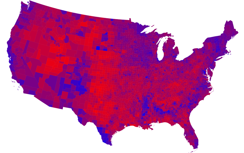 map of U.S. by republican/democrat votes