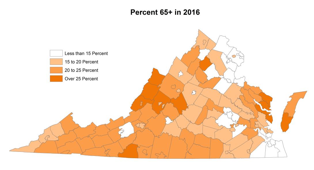 Percent of 65+ in 2016