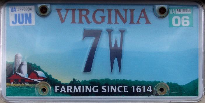 Virginia farming license plate