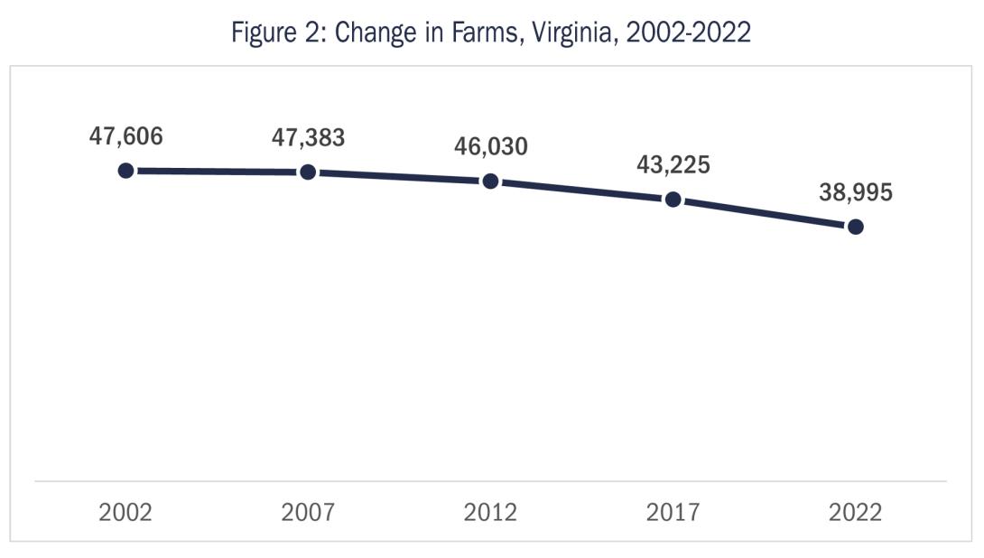 Figure 2: Change in Farms, Virginia, 2002-2022 